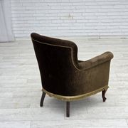 1950s, Scandinavian armchair, green furniture velour, ash wood.