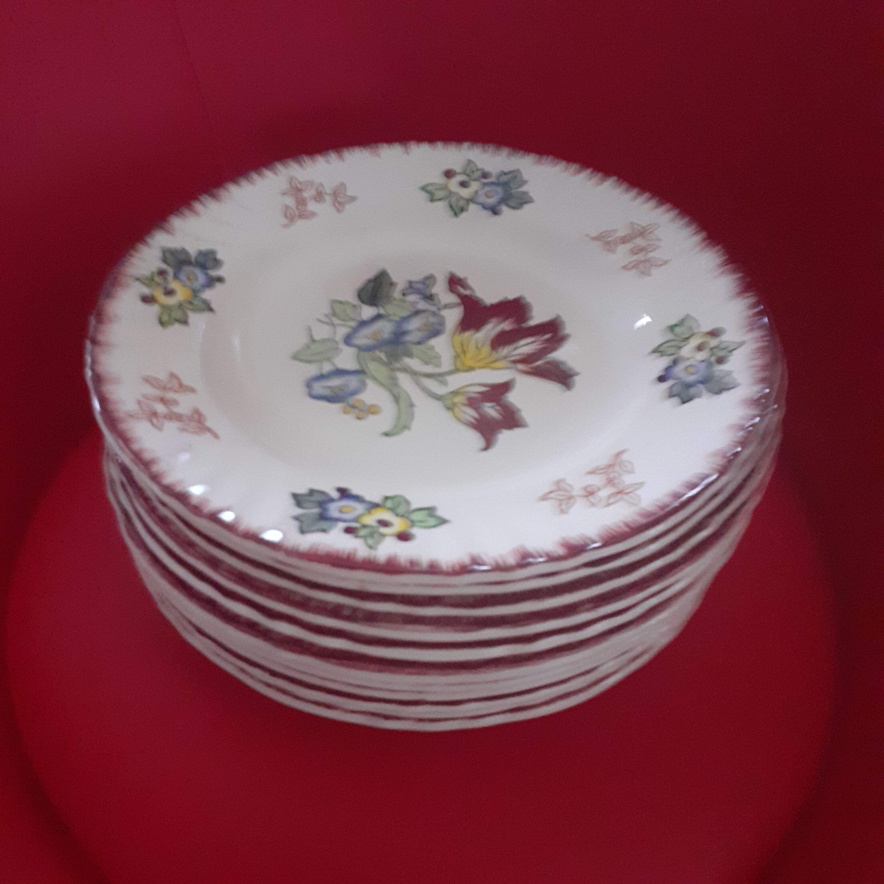 11 hand-painted hollow plates. longwy model marseille.