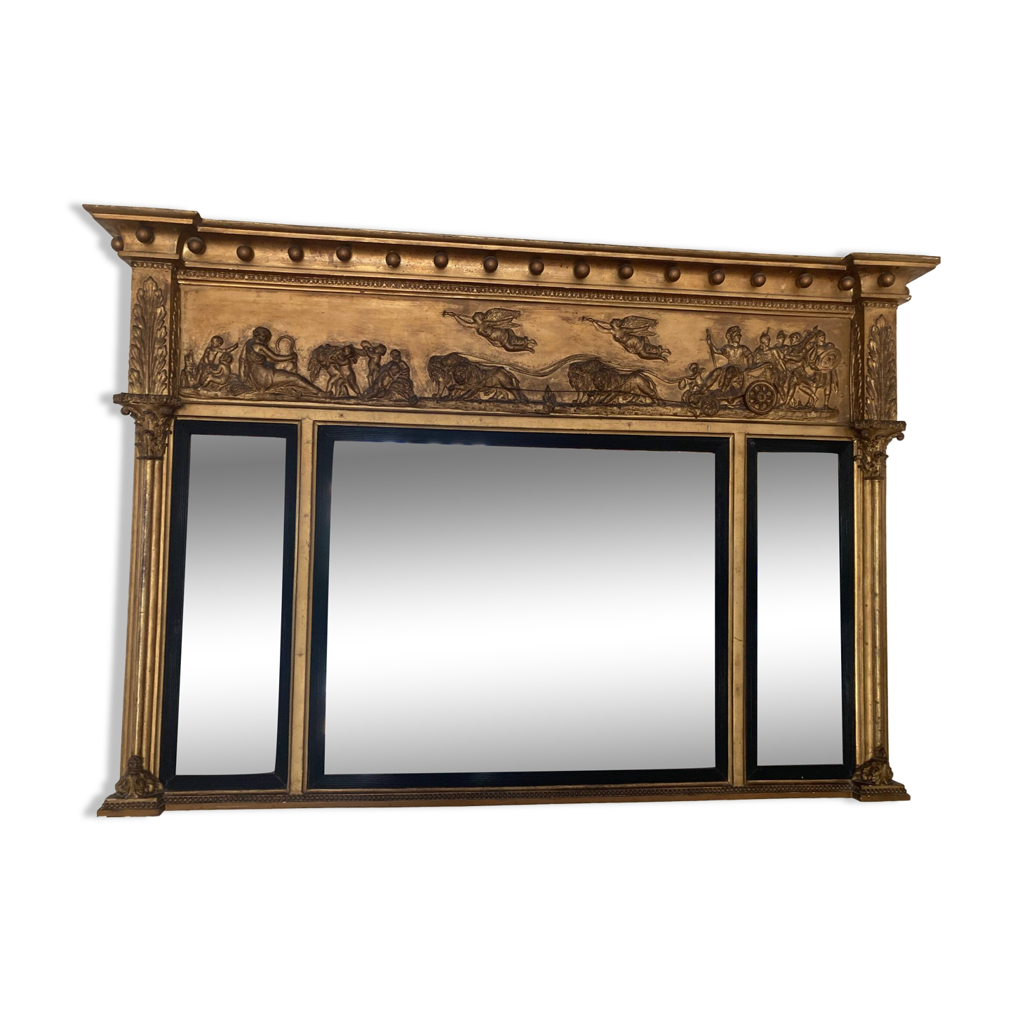 Empire style triptych mirror in gilded wood
