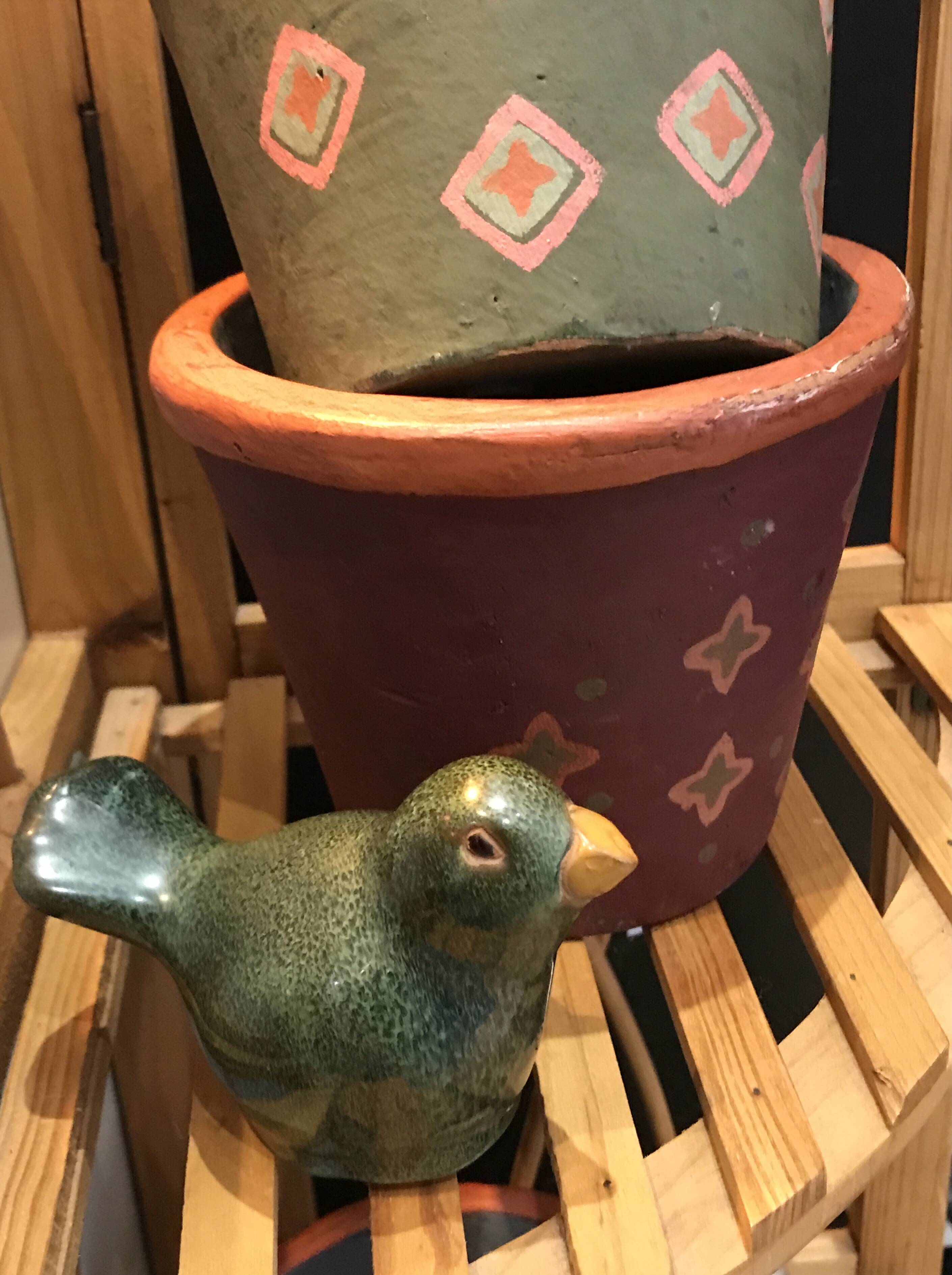 Green ceramic bird