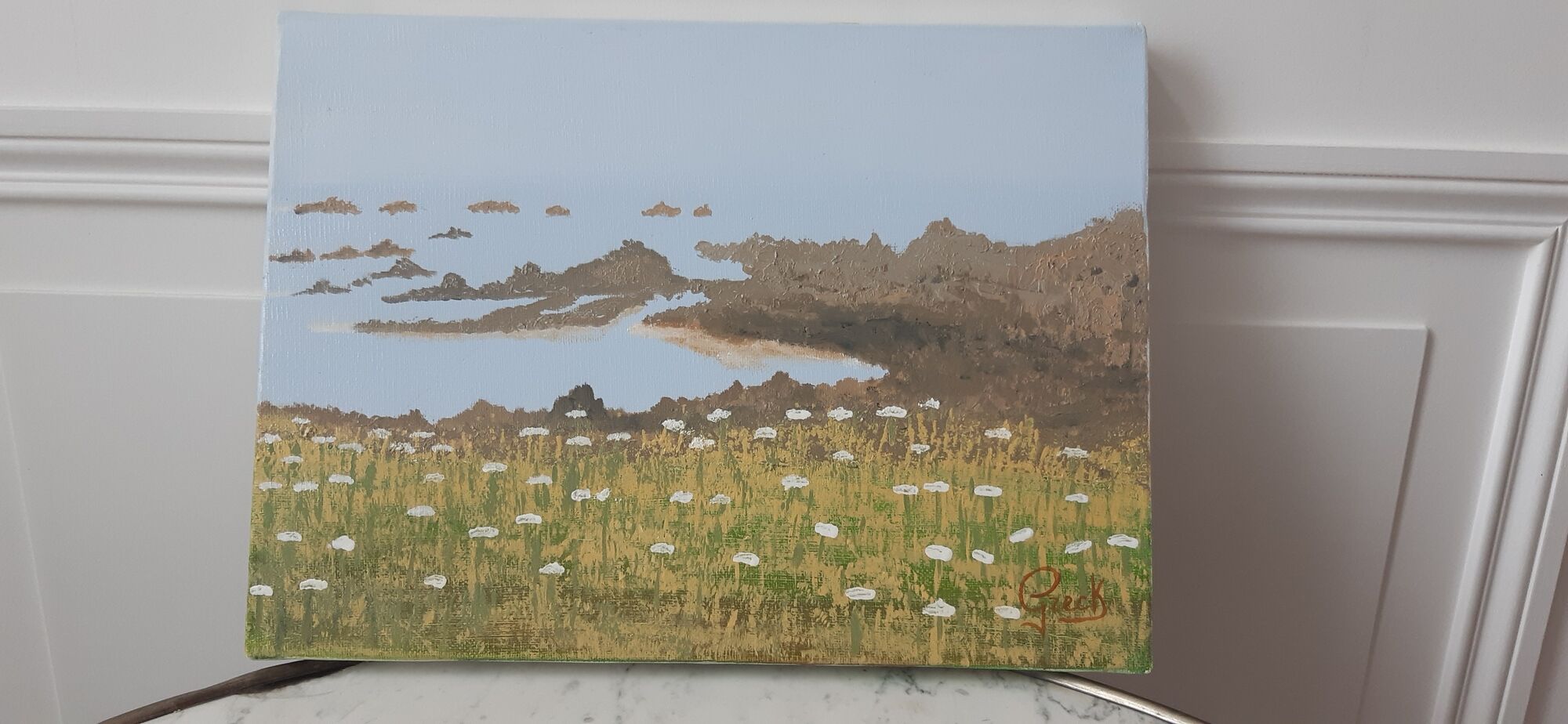 Old painting Oil on canvas landscape Island of Ouessant vintage