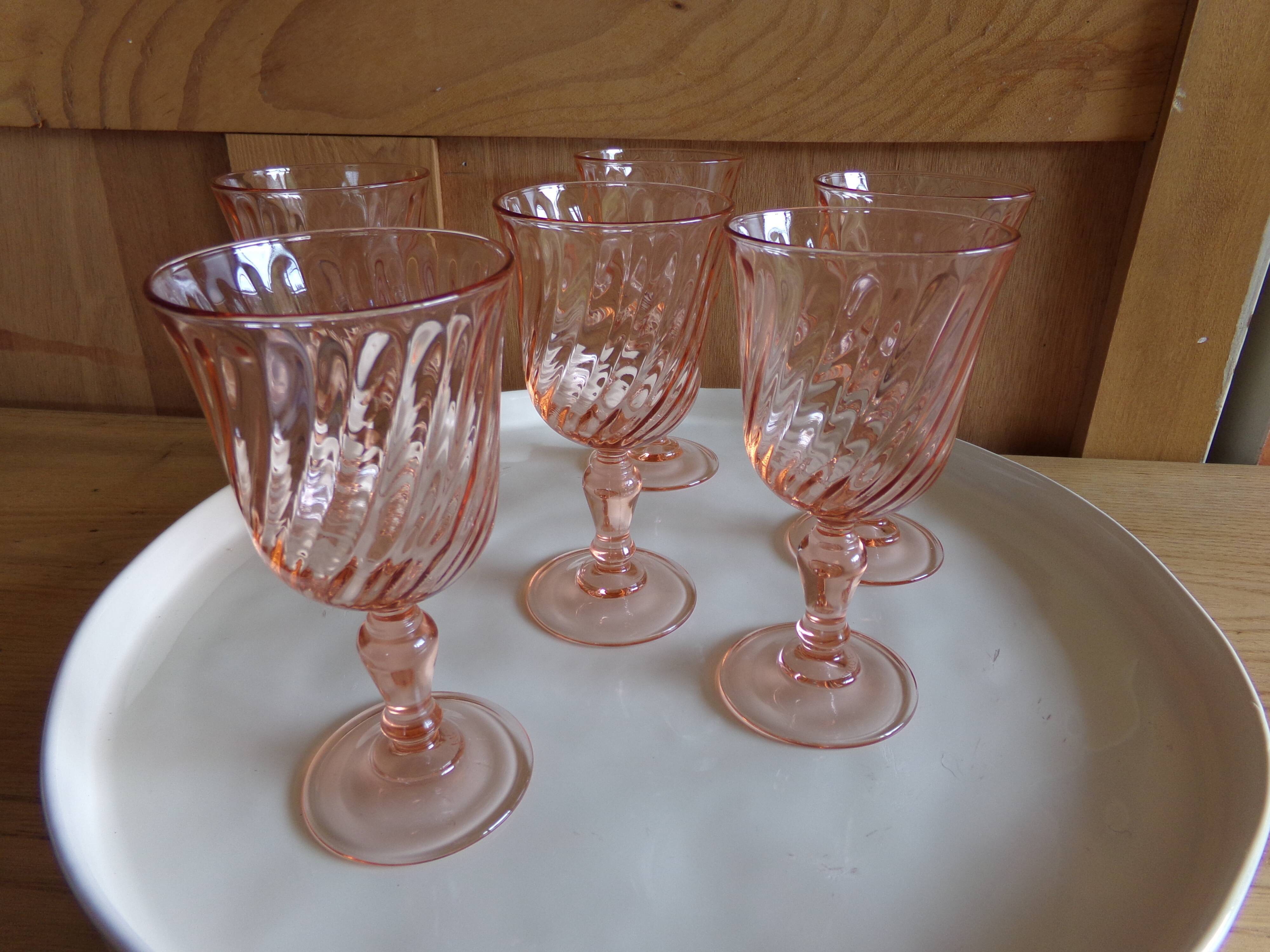 6 luminarc pink glass aperitif glasses