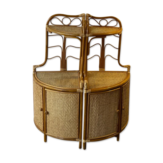 Two Vintage rattan corner notches/shelves