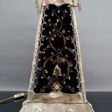 Moorish style lamp in patinated copper and painted glass, France, Mid-Century