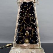 Moorish style lamp in patinated copper and painted glass, France, Mid-Century