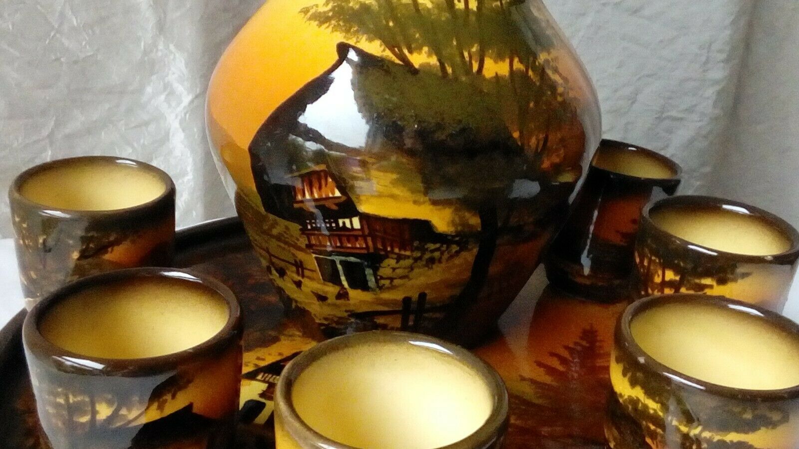 SERVICE A LIQUEUR EN FAIENCE SCHRAMBERG MAJOLICA STYLE SAINT JEAN DU DESERT