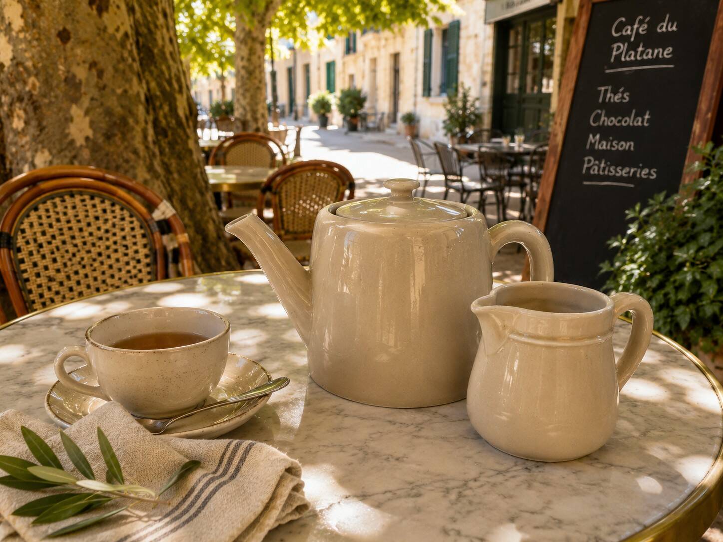 Duo teapot and milk jug in greige ceramic – Vintage bistro style