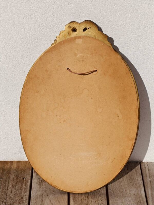 Authentique miroir ovale vintage chic, en bois doré, de style baroque