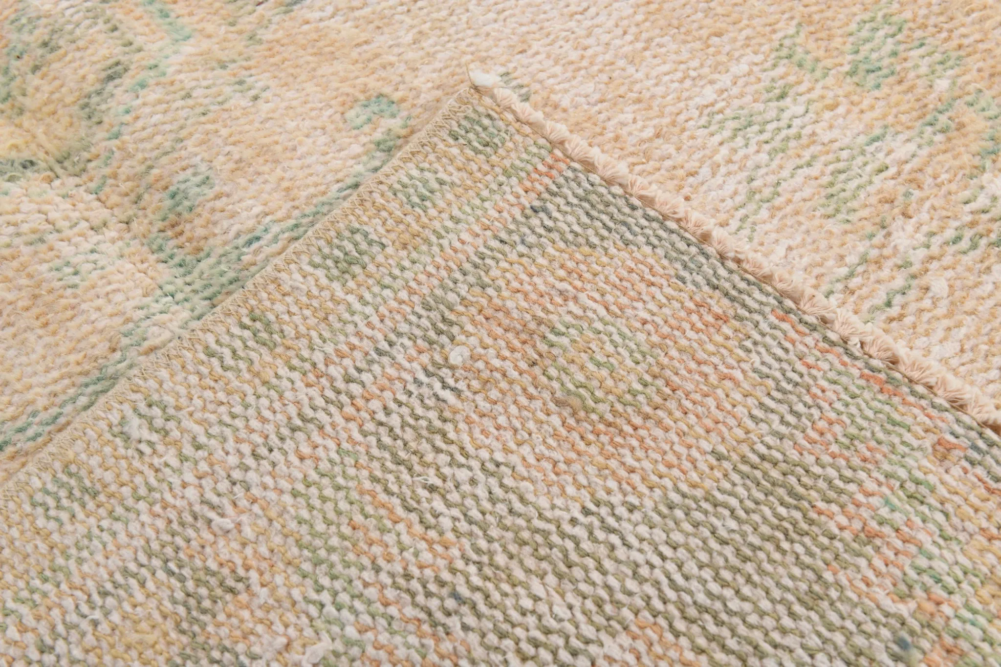 Vintage Peach & Green Turkish Rug, Handmade Neutral Rustic Carpet, 168x274