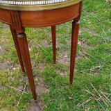 Antique hot water bottle table, Louis XVI style marble top