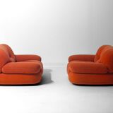 Pair of suède 'Sapporo' lounge chairs by Mobil Girgi, Italy 1970s