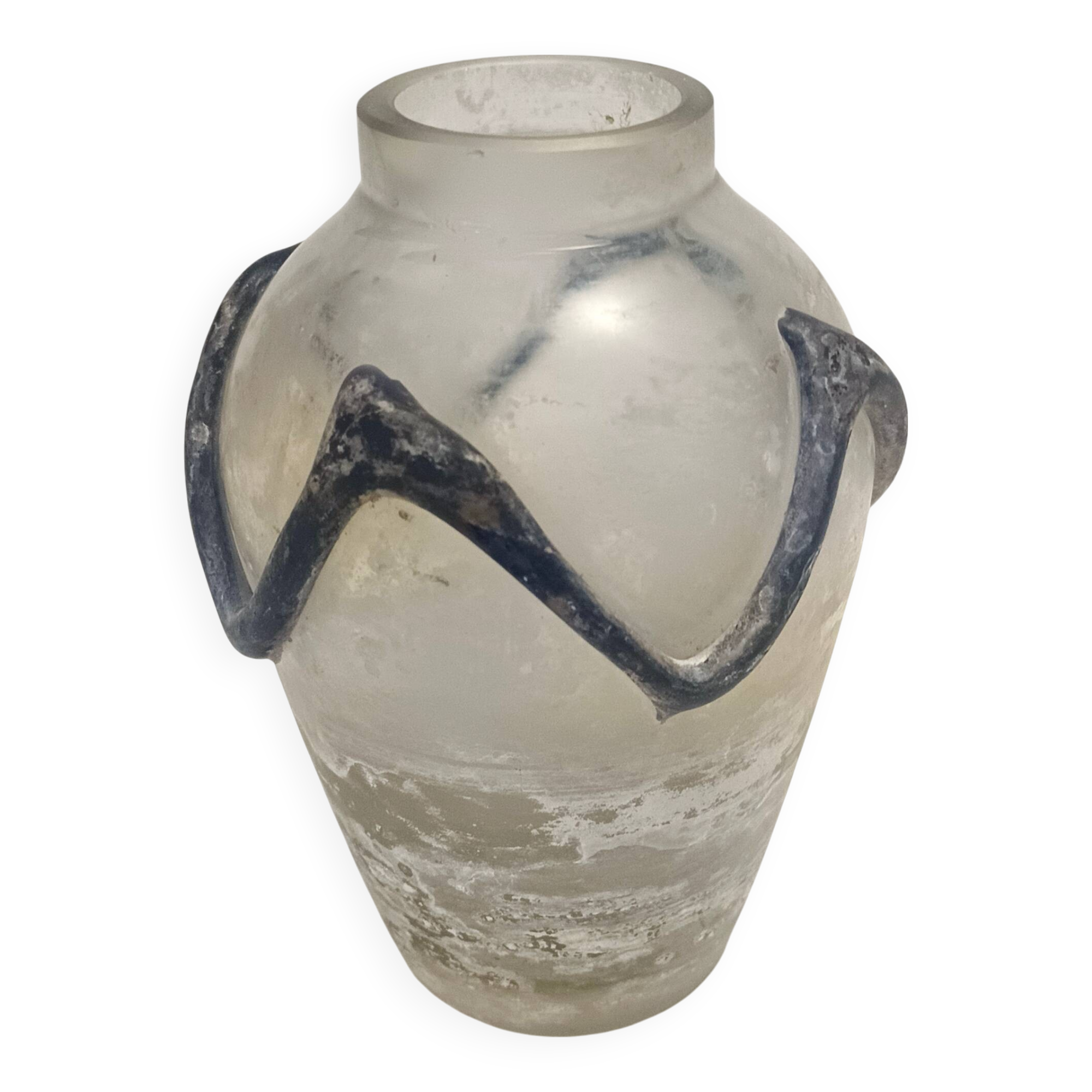 Iridiscent Transparent and Black Scavo Glass Vase attr. to Cenedese, Italy