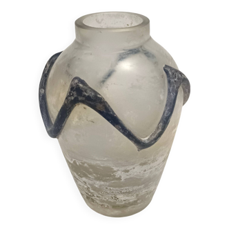 Vase en verre Scavo irisé transparent et noir, attribué à Cenedese, Italie