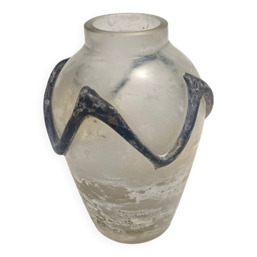 Iridiscent Transparent and Black Scavo Glass Vase attr. to Cenedese, Italy