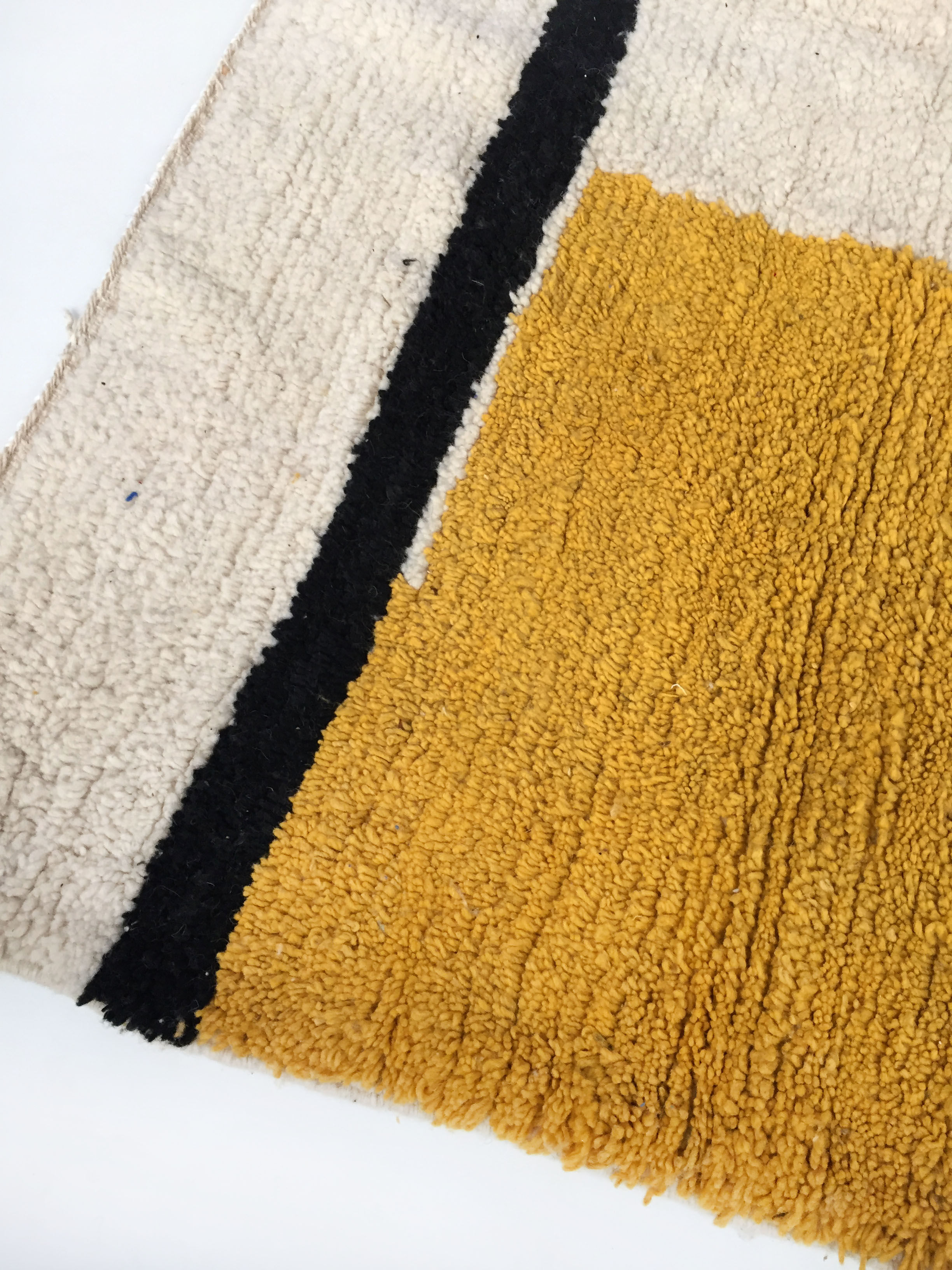Moroccan Berber carpet Boujaad mustard with colorful patterns 275x182cm