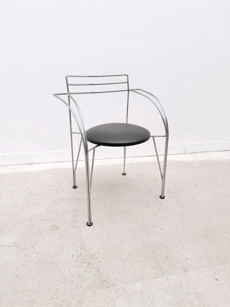 "Silver Moon" chair by Pascal Mourgue for Fermob in chrome and skai, France 1980