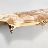 Table Console Murale Vintage en Laiton avec Plateau en Onyx Jaune, Italie