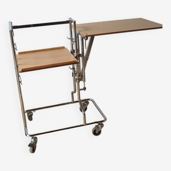 Chariot table pliante sur roulettes années 70.