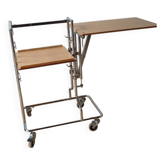 Chariot table pliante sur roulettes années 70.