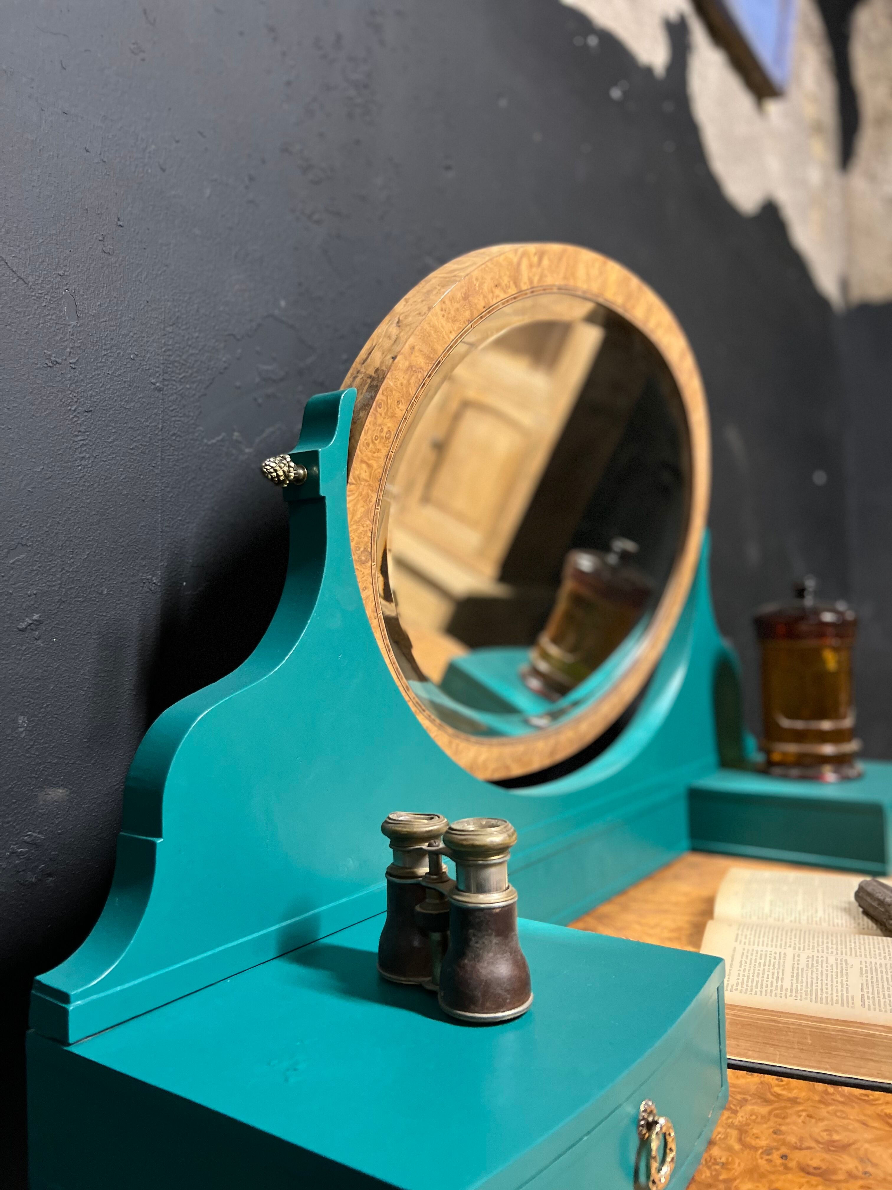 Louis XVI style dressing table in elm magnifying glass