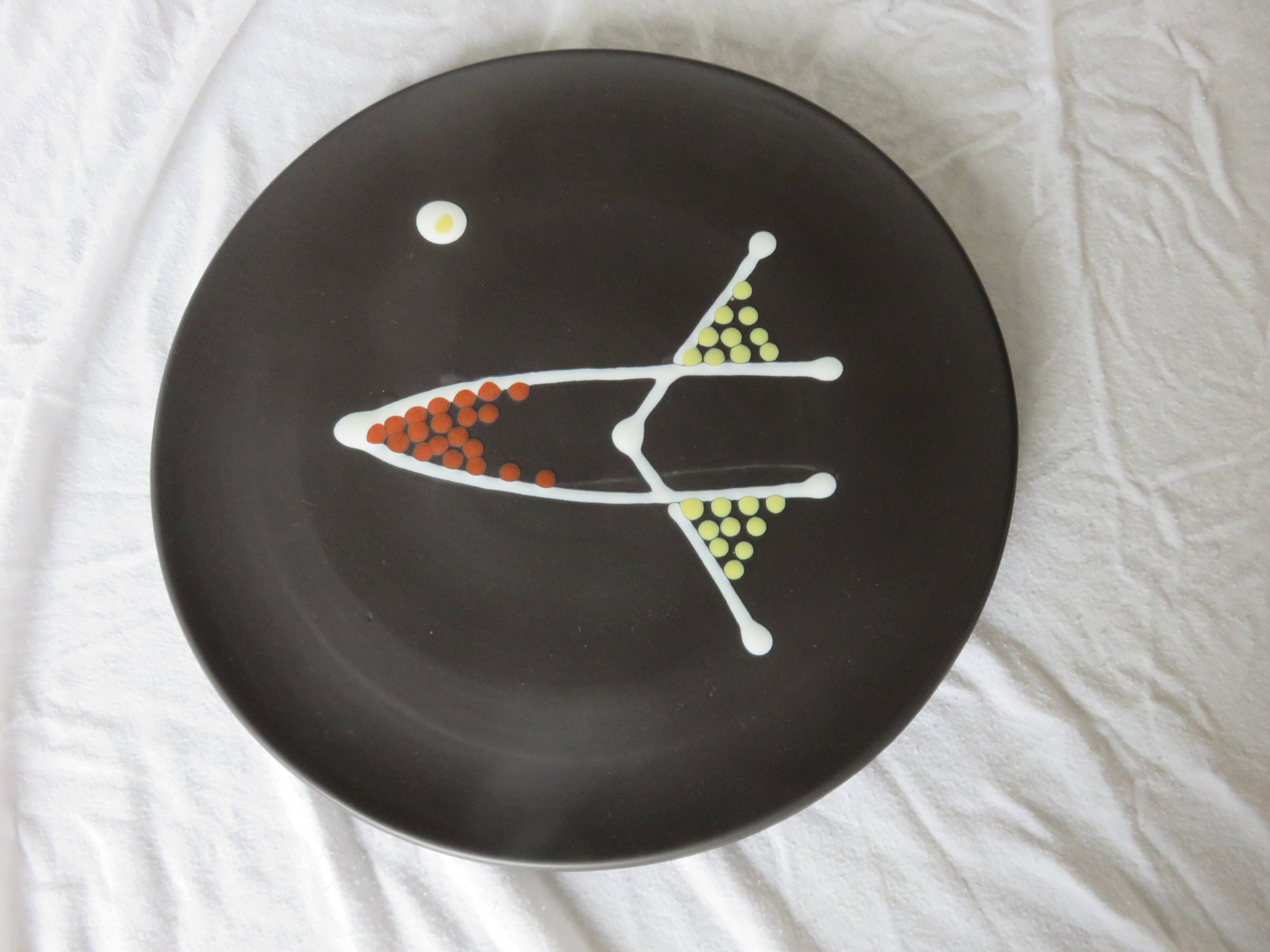 André Baud, Vallauris, large ceramic dish, glazed earthenware, 1950-1960