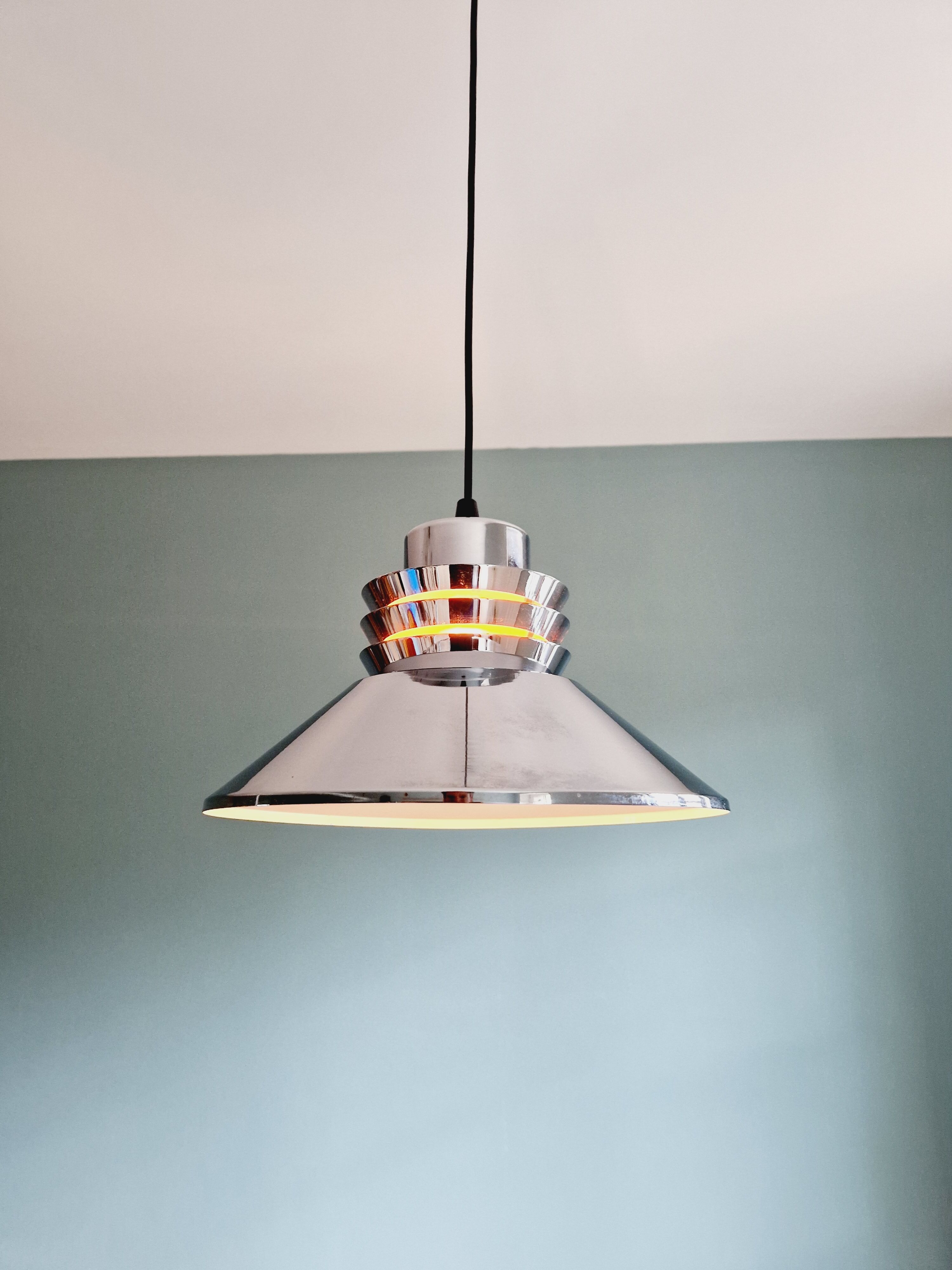 Chromed metal pendant lamp, Scandinavian design, 70s
