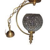 Old pendant light, structured glass globe - gilded brass