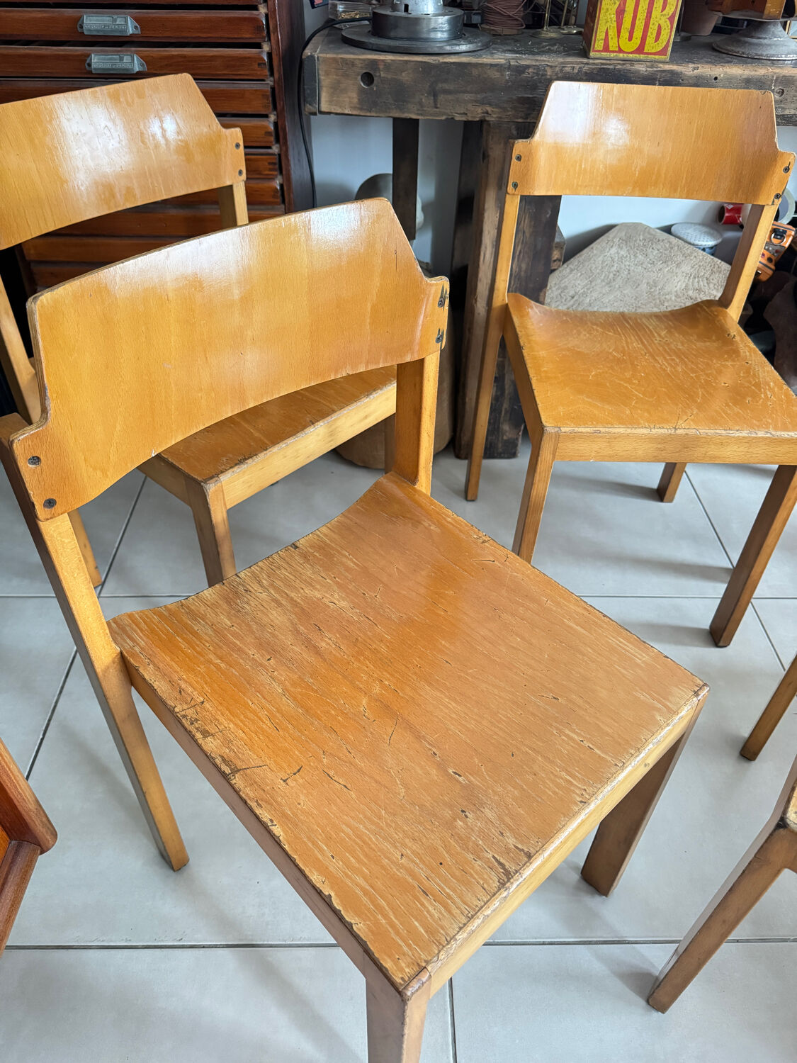 5 vintage stackable chairs — Rainer Schell Schlapp Möbel 1960s