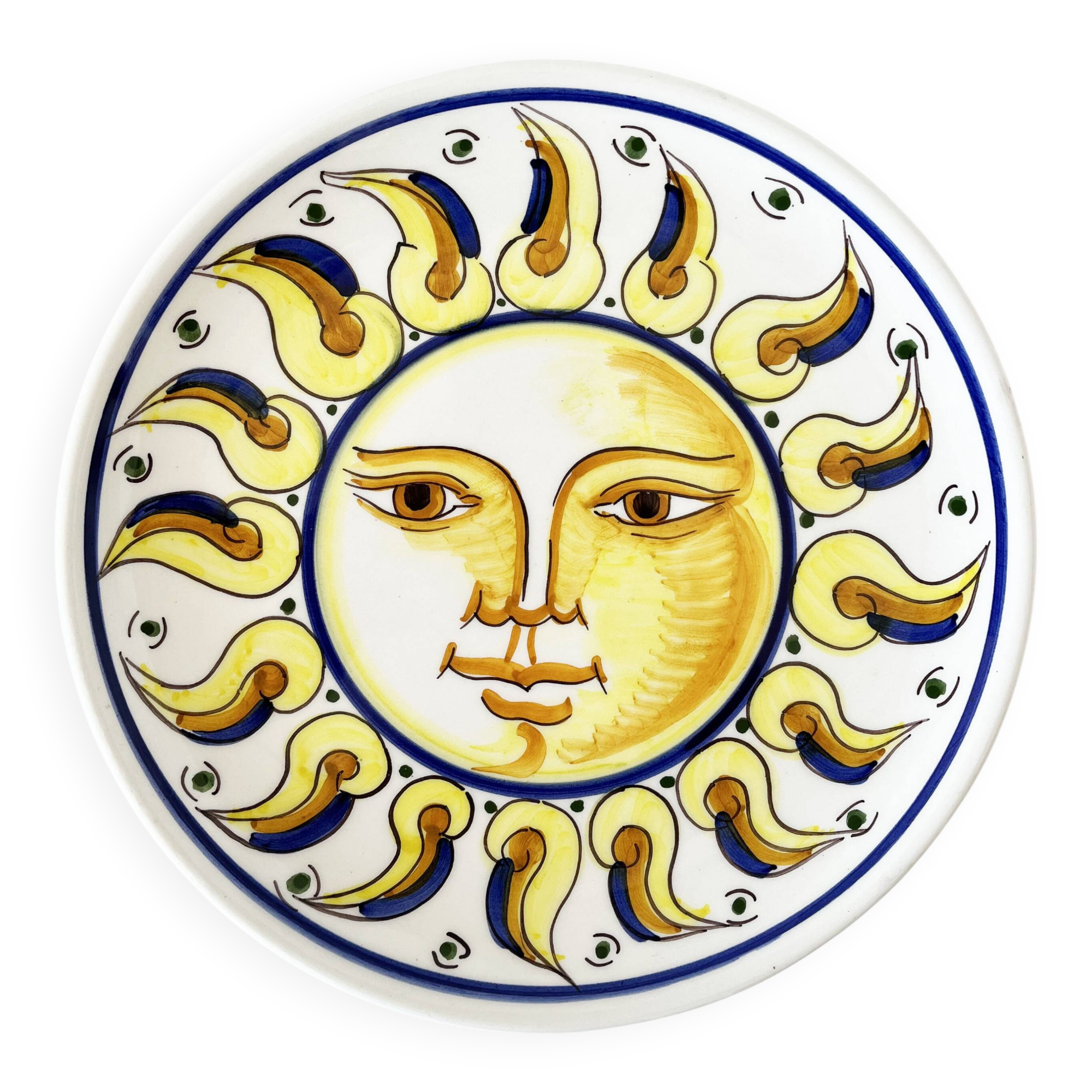 Decorative ceramic plate with sun face