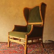 Mid-century wingback chair in bamboo and olive green, 1960s