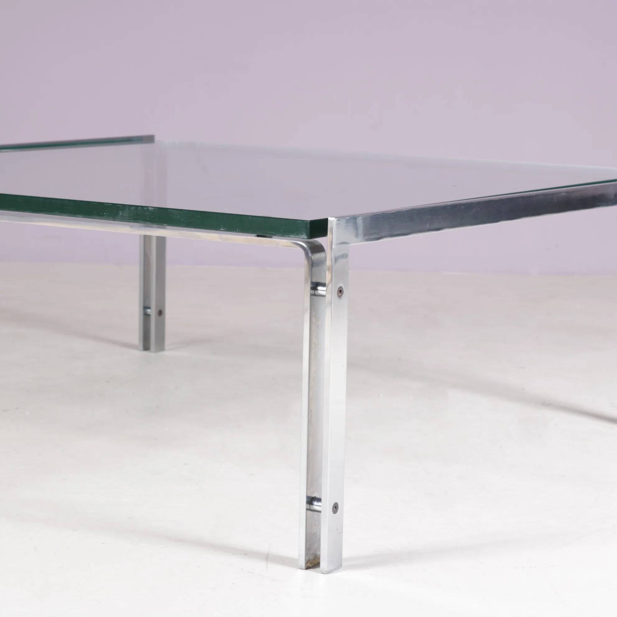 1960s coffee table with chrome frame and glass top by Hank Kwint for Metaform Netherlands