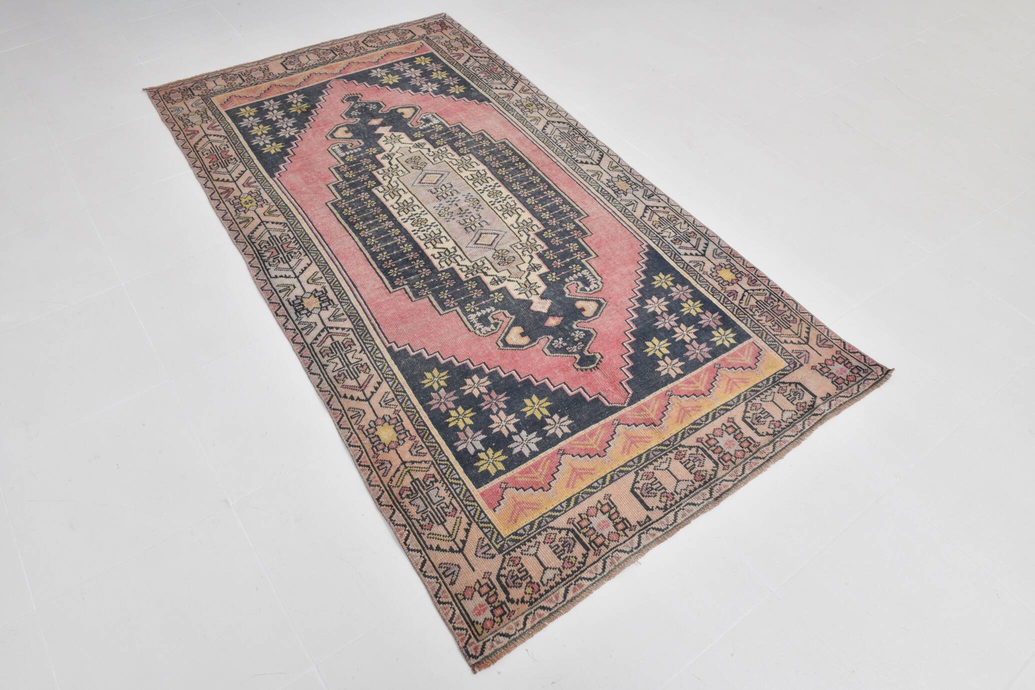 Pink & Navy Blue Persian Rug, 123x234Cm