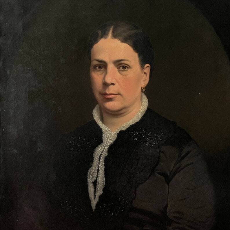 Peinture à l'huile ancienne du 19ème siècle, Portrait de femme