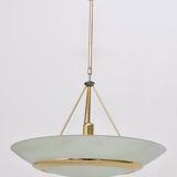 Brass and etched glass bowl pendant