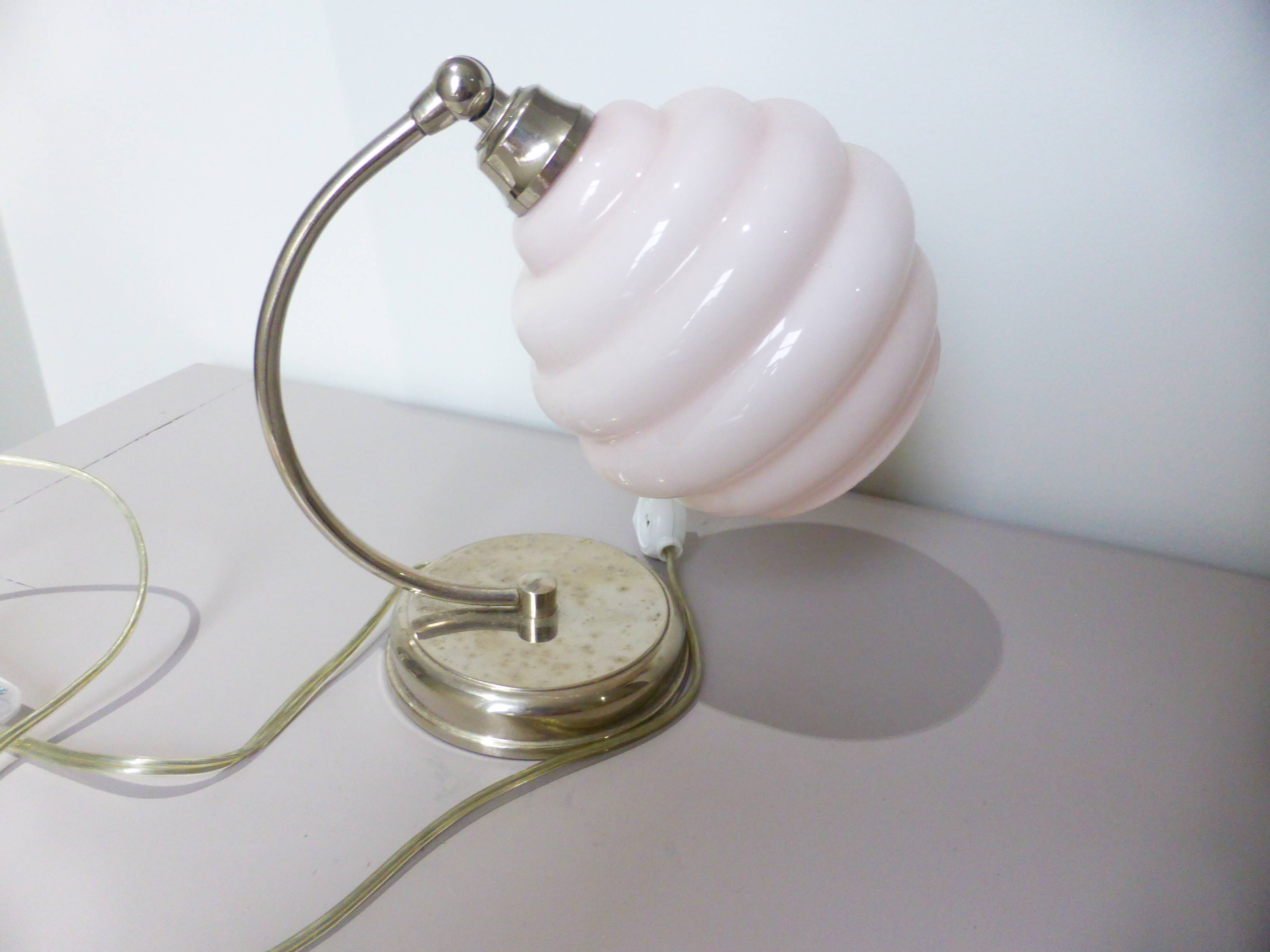 art deco table lamp with pink opaline glass 231138