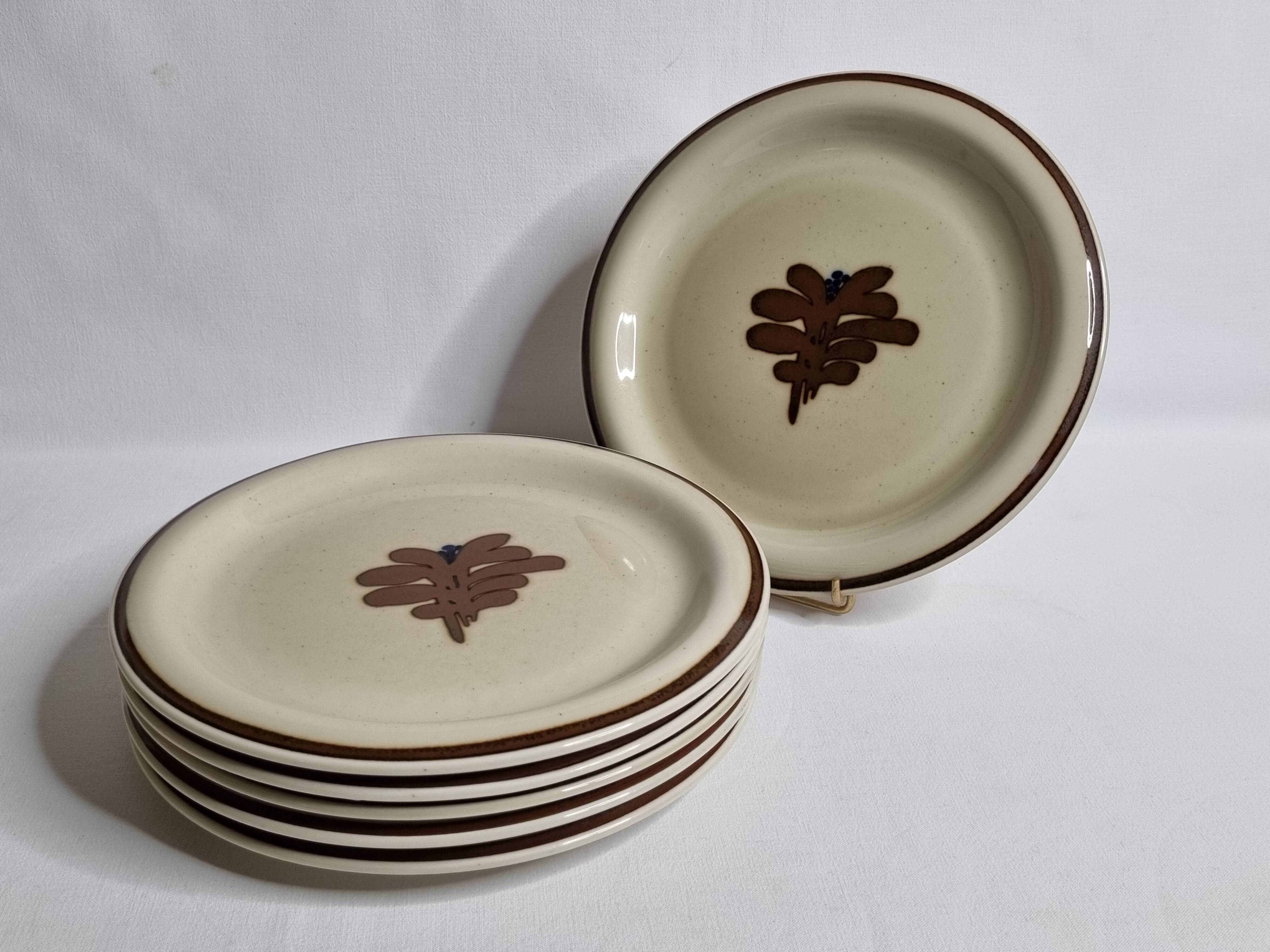 Set of 6 vintage dessert plates in enameled stoneware abstract decor "Thomas Germany", 20 cm