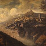 Antique Italian landscape painting from the 18th century