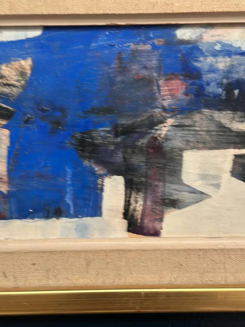 Original Swedish Oil on Panel – "Blue Composition" by Gunnar Nordström – Signed – Vintage and Framed – 24.5 × 18.5 cm (9.6 in × 7.3 in)