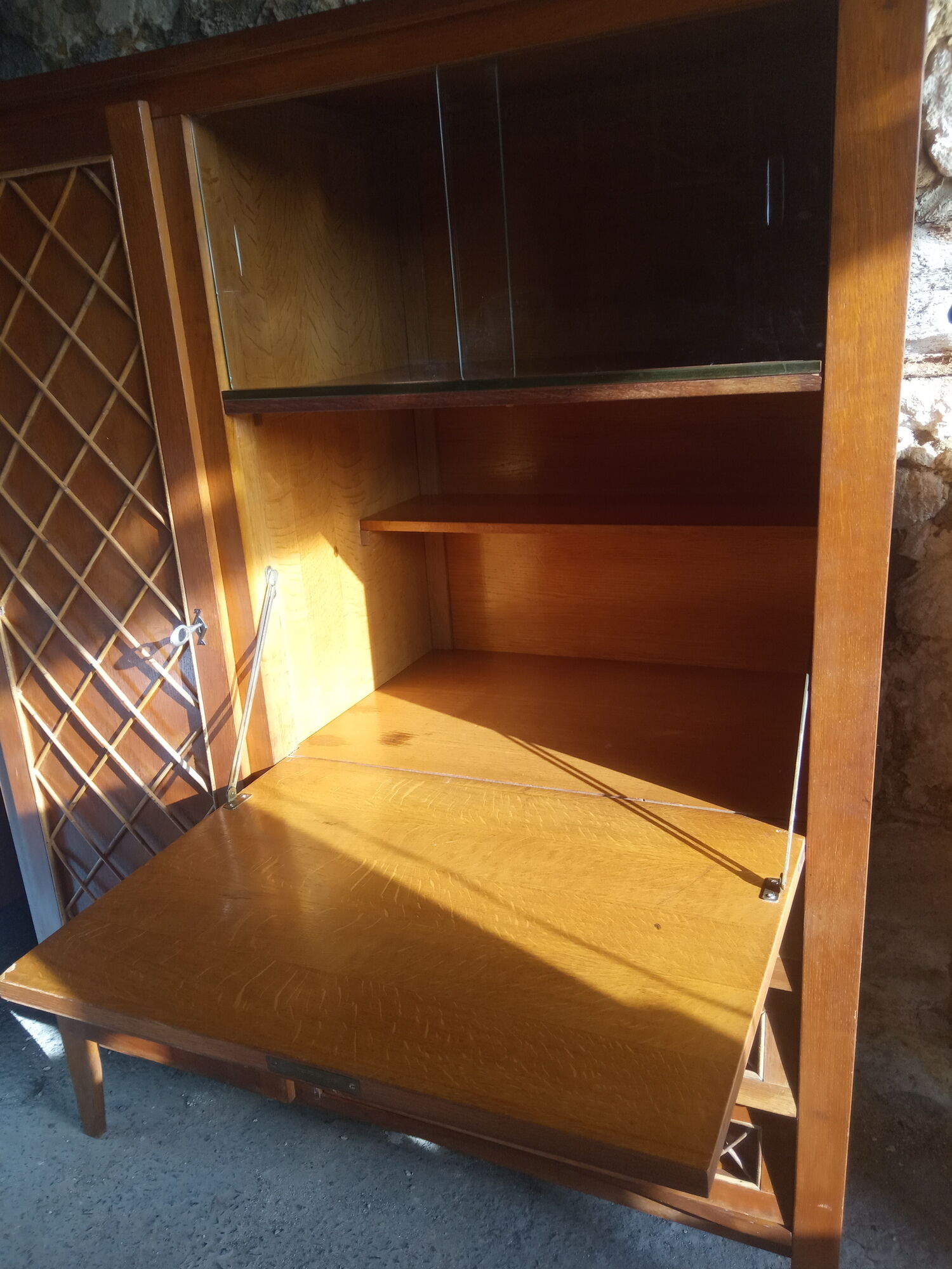Furniture secretary vintage wood and rattan