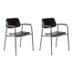 Paire de fauteuils en métal, chêne et cuir, années 1950