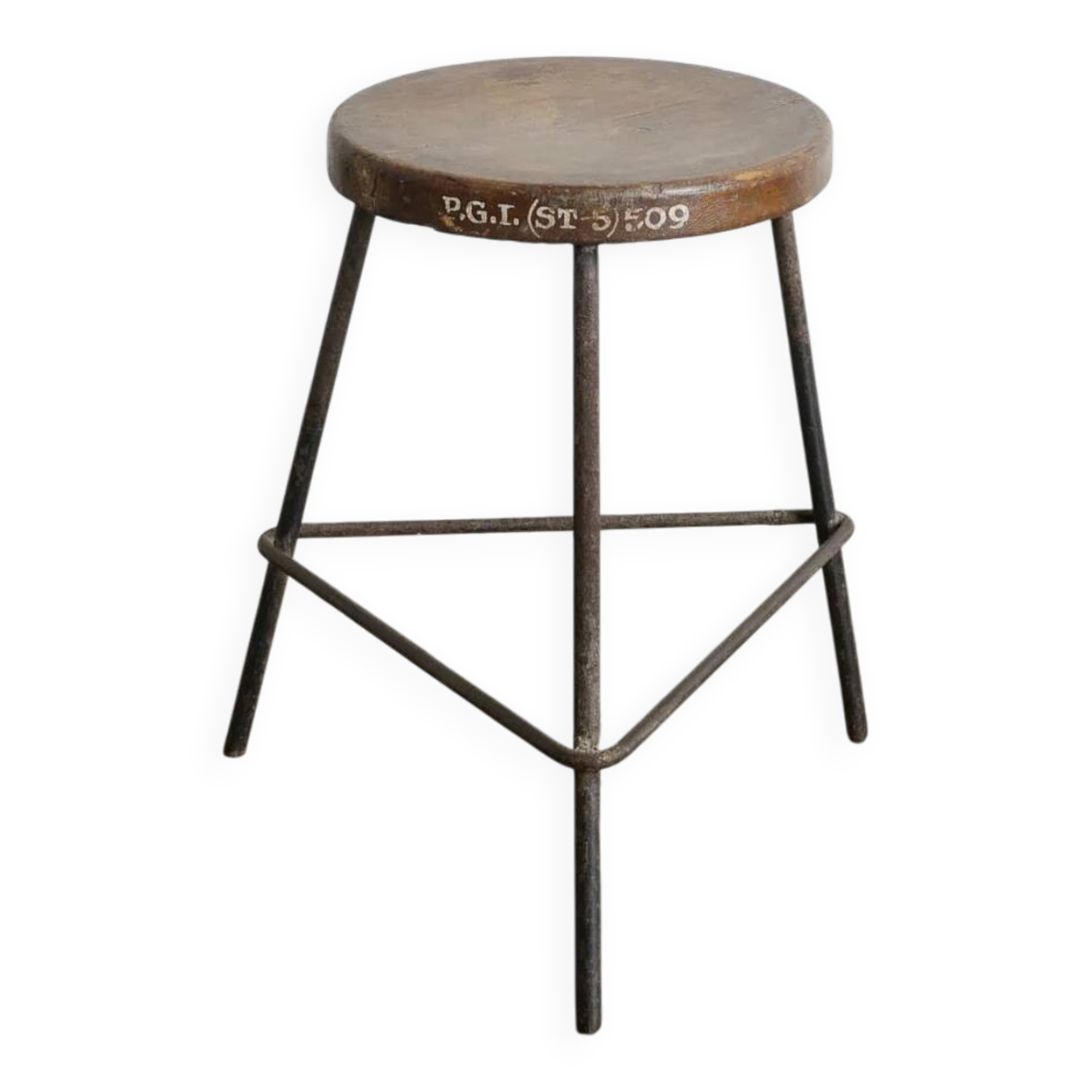 Pierre jeanneret teak and iron low bar stool for chandigarh, 1950s