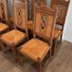 Lot de 6 chaises brutalistes en bois et rotin