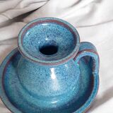 Blue stoneware candlestick signed Emile Masson