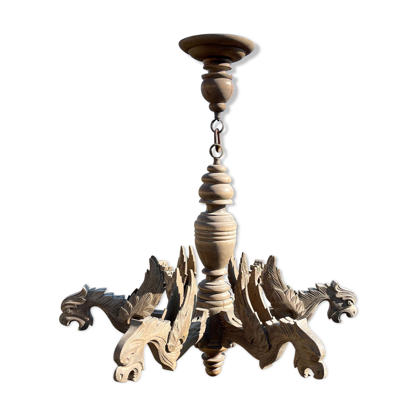 Lustre en bois Henri II 6 dragons gothique