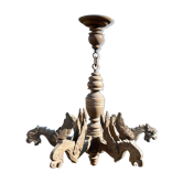 Old wooden chandelier Henri II 6 Gothic dragons