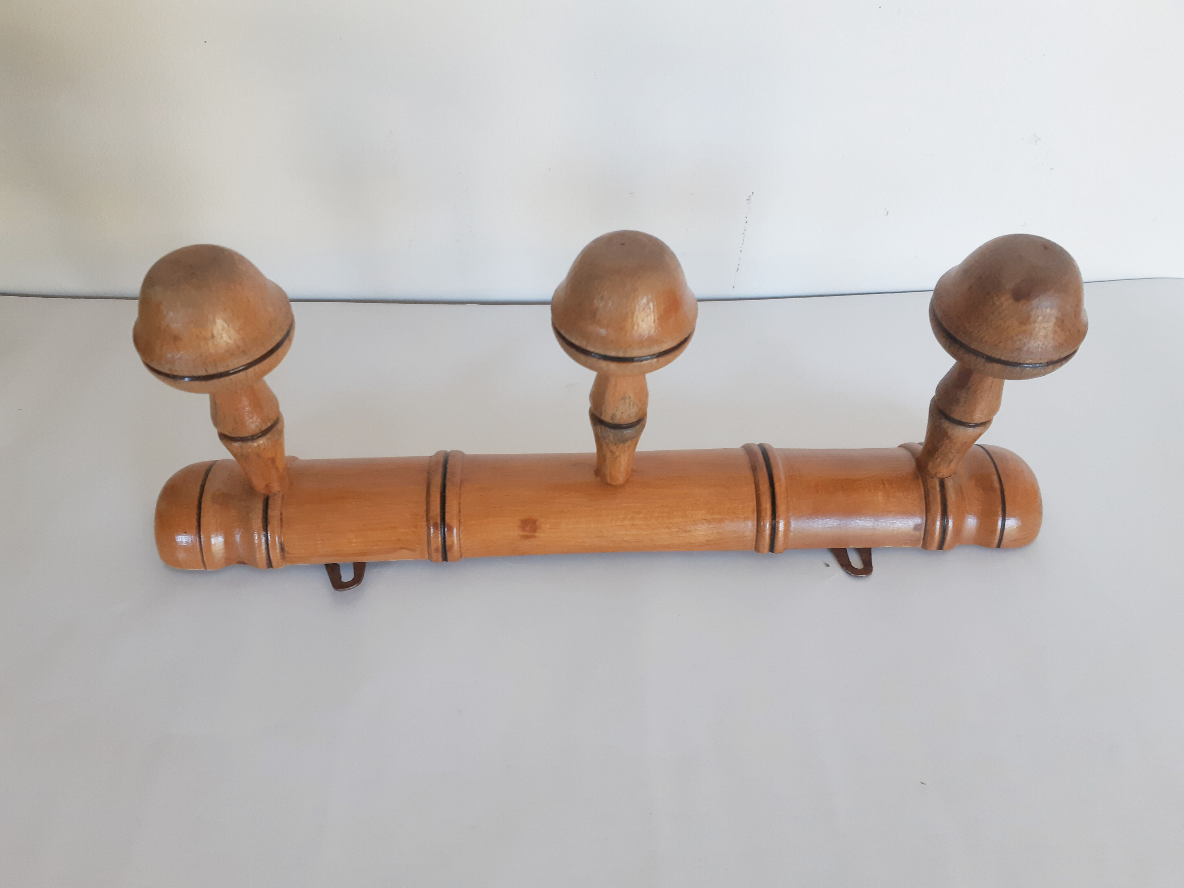 Wooden school coat rack, 3 heads, vintage French, 50s