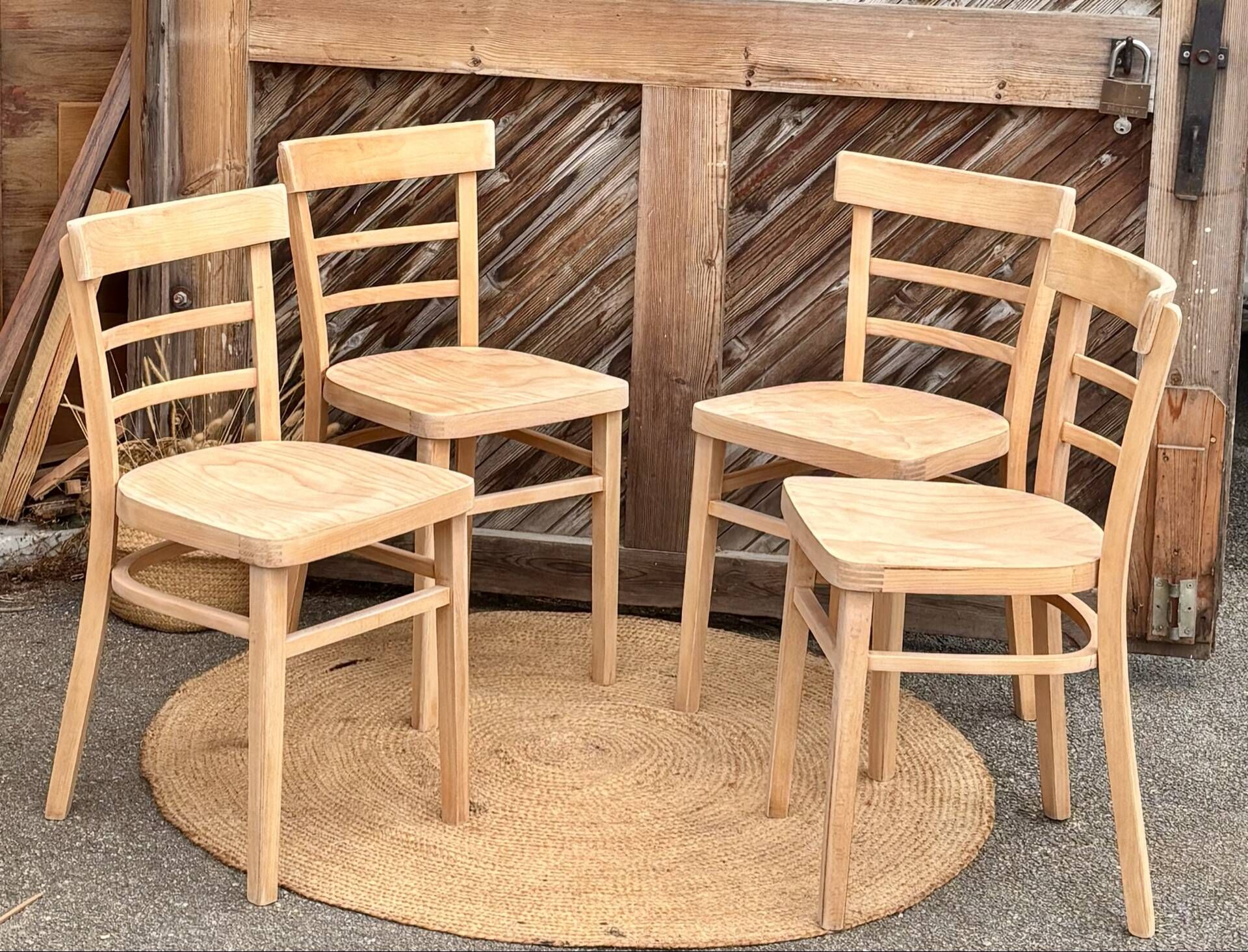 Set of 4 vintage bistro chairs in raw wood