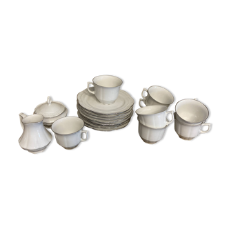 Service à thé vintage Scherzer – Porcelaine blanche & liseré argenté