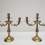 Pair of old brass candlesticks 3 branches