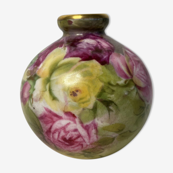 Vase boule décor floral signé Bart XXème Limoges Pastaud